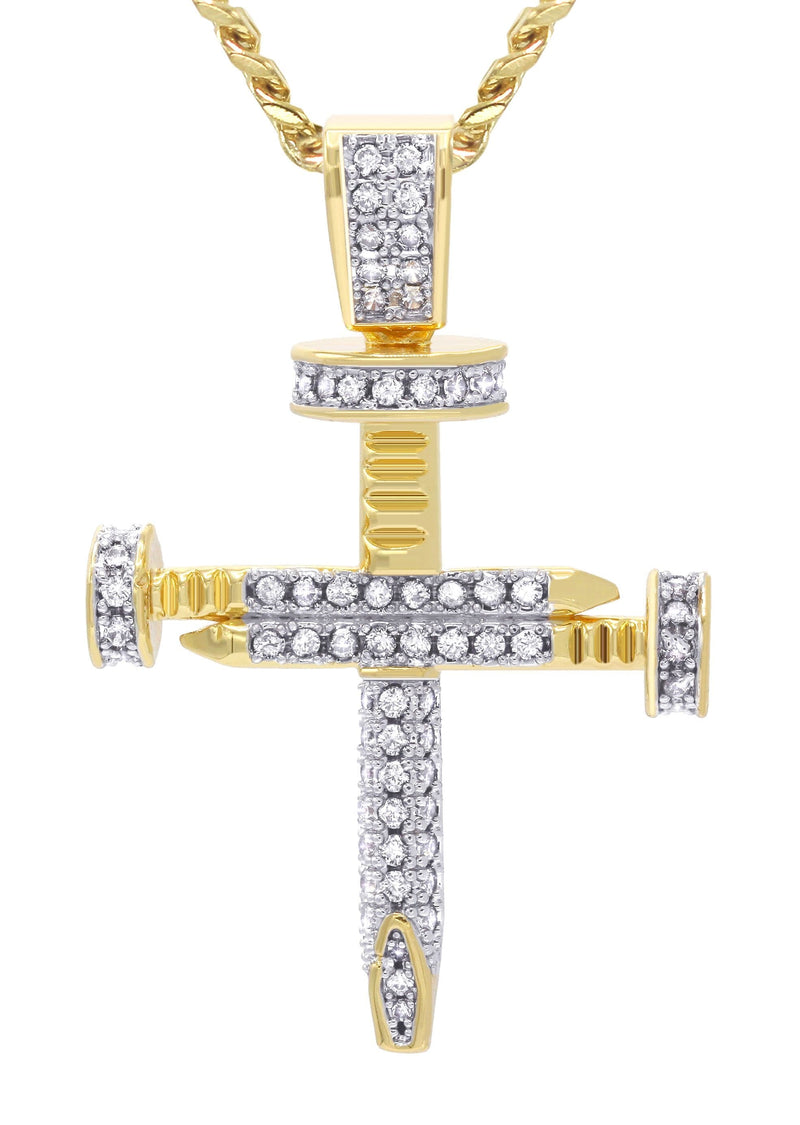 Mens Gold Plated Cuban Link Chain & Cross Pendant | Appx. 15 Grams