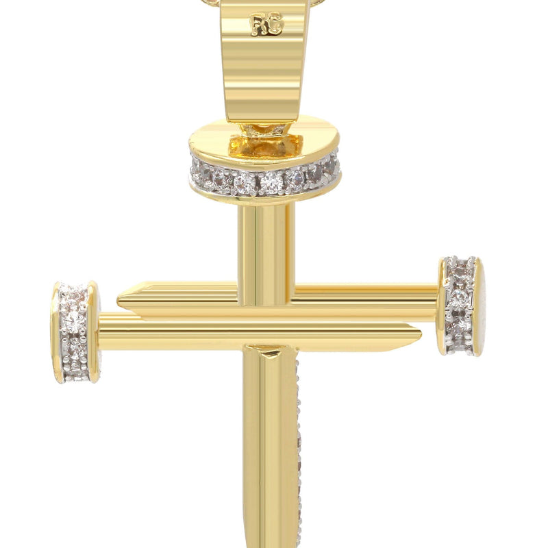 Mens Gold Plated Cuban Link Chain & Cross Pendant | Appx. 15 Grams