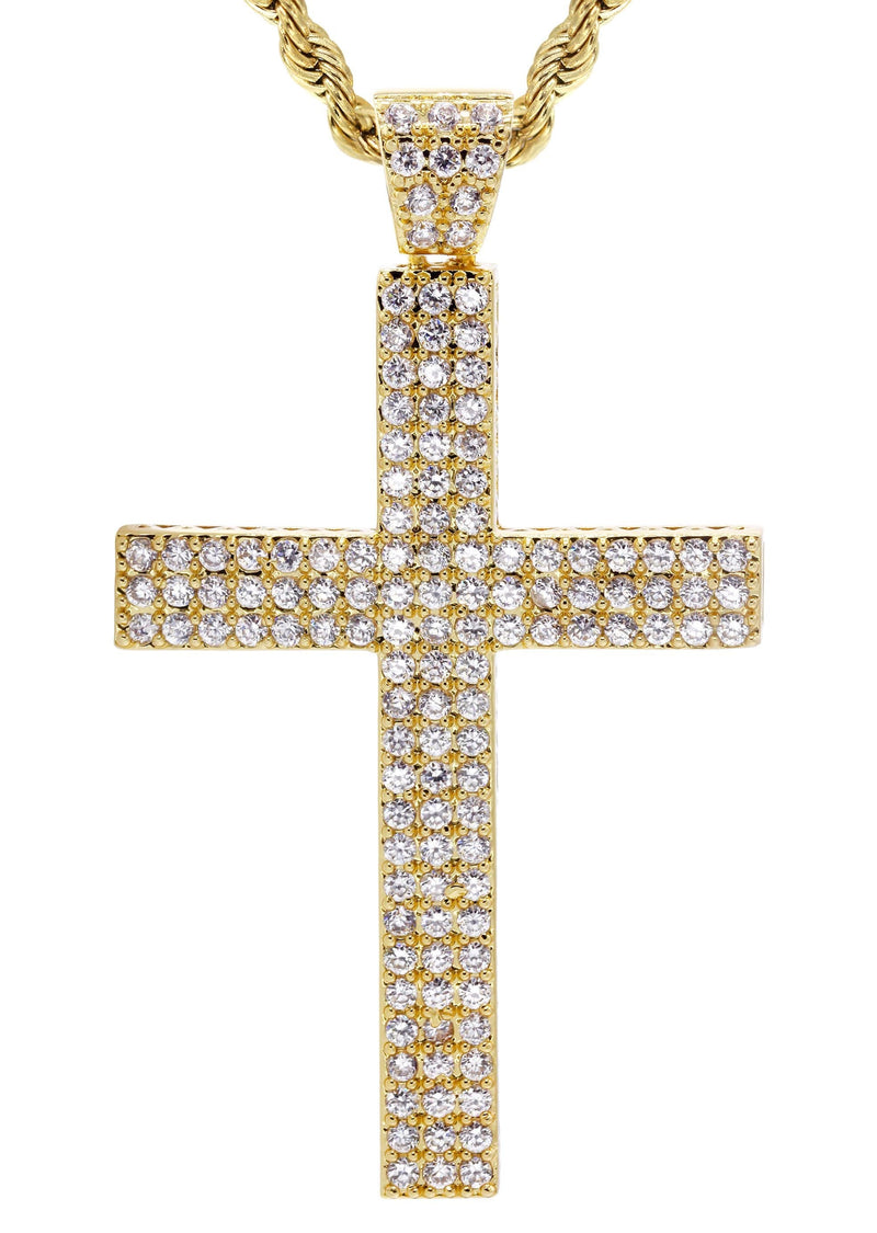 Mens Gold Plated Rope Chain & Cross Pendant | Appx. 19.9 Grams