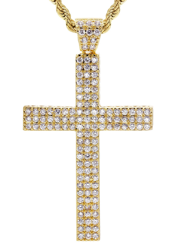Mens Gold Plated Rope Chain & Cross Pendant | Appx. 19.9 Grams