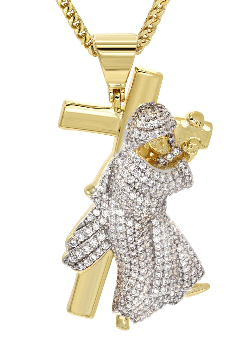 Mens Gold Plated Franco Chain & Cross Pendant | Appx. 14.4 Grams