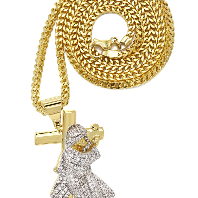 Mens Gold Plated Franco Chain & Cross Pendant | Appx. 14.4 Grams