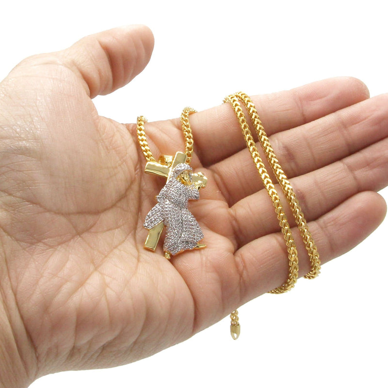 Mens Gold Plated Franco Chain & Cross Pendant | Appx. 14.4 Grams