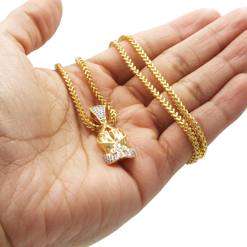 Mens Gold Plated Franco Chain & Praying Hands Pendant | Appx. 12 Grams