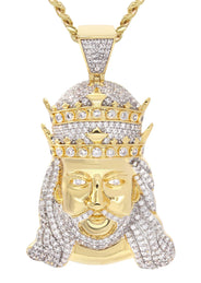Mens Gold Plated Cuban Link Chain & King Pendant | Appx. 19.5 Grams