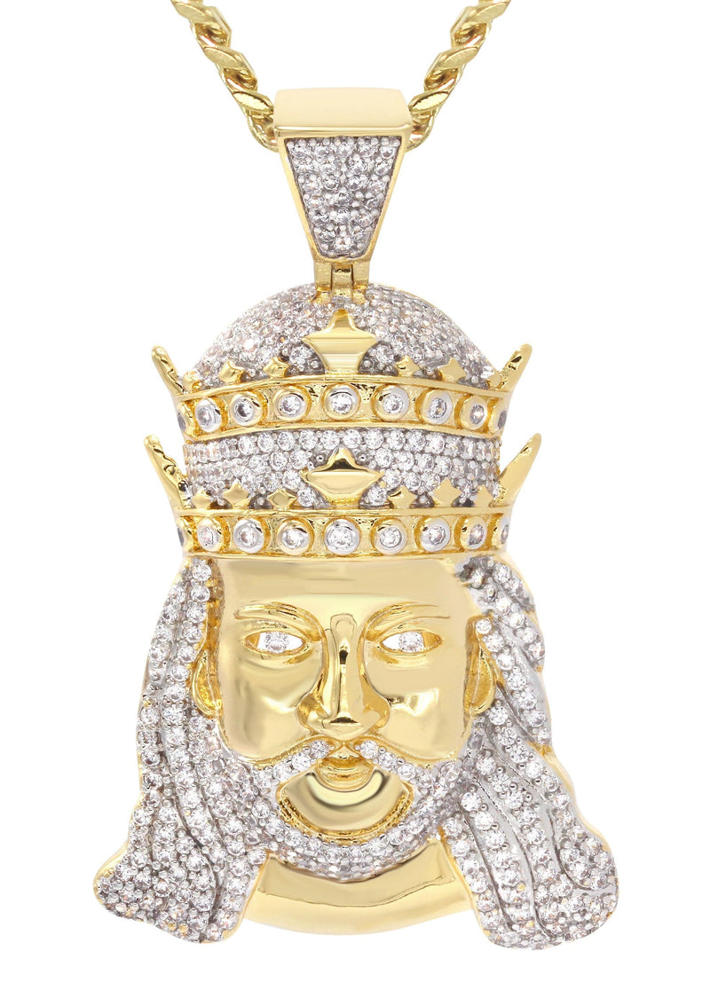 Mens Gold Plated Cuban Link Chain & King Pendant | Appx. 19.5 Grams