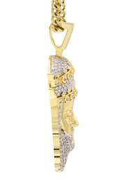 Mens Gold Plated Cuban Link Chain & King Pendant | Appx. 19.5 Grams