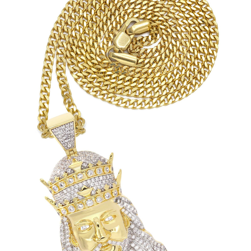 Mens Gold Plated Cuban Link Chain & King Pendant | Appx. 19.5 Grams