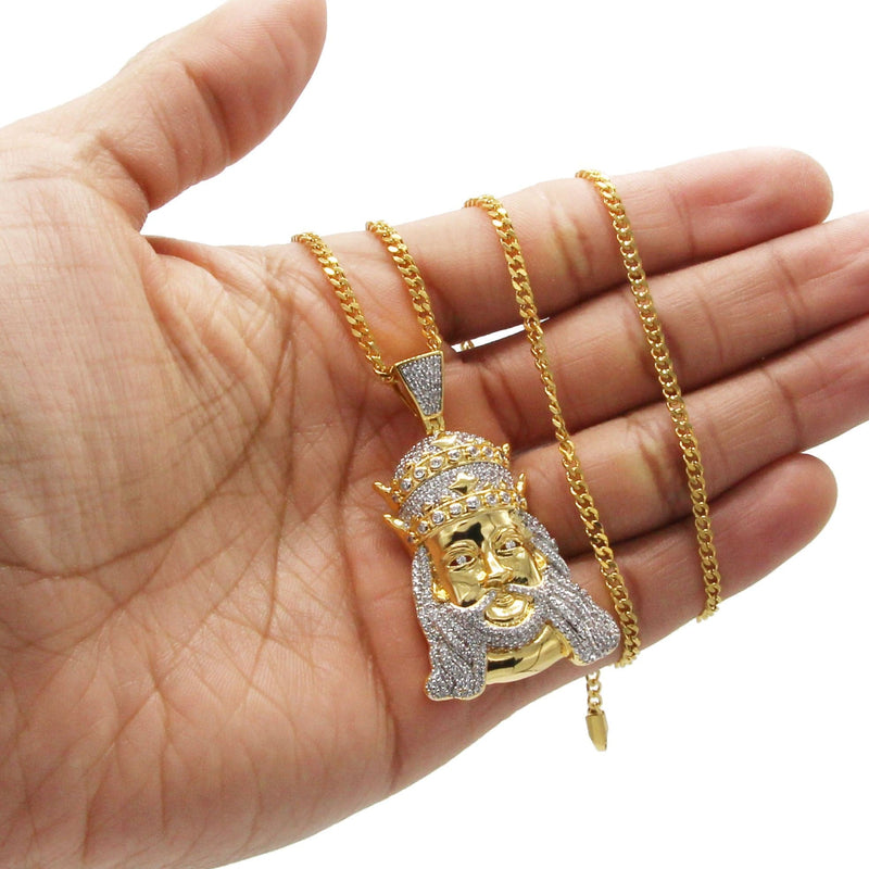Mens Gold Plated Cuban Link Chain & King Pendant | Appx. 19.5 Grams