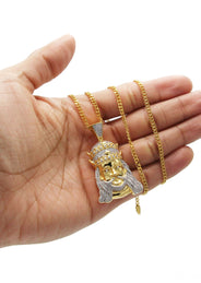 Mens Gold Plated Cuban Link Chain & King Pendant | Appx. 19.5 Grams