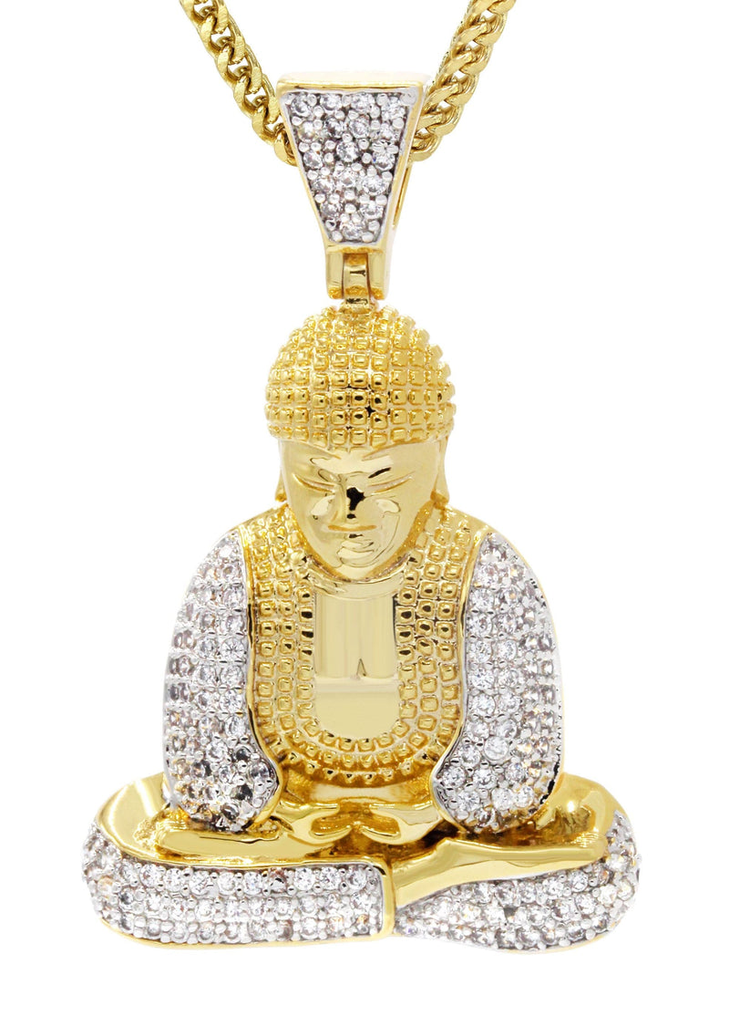 Mens Gold Plated Franco Chain & Buddha Pendant | Appx. 14 Grams