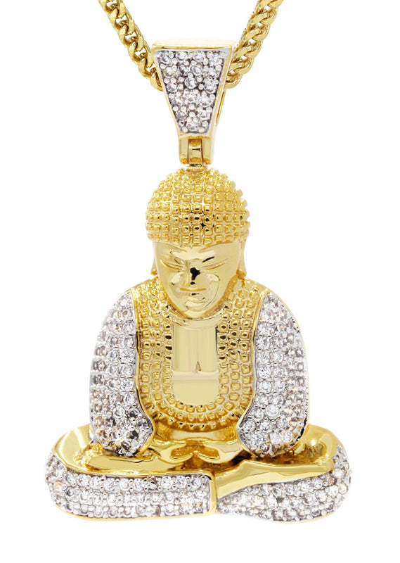 Mens Gold Plated Franco Chain & Buddha Pendant | Appx. 14 Grams