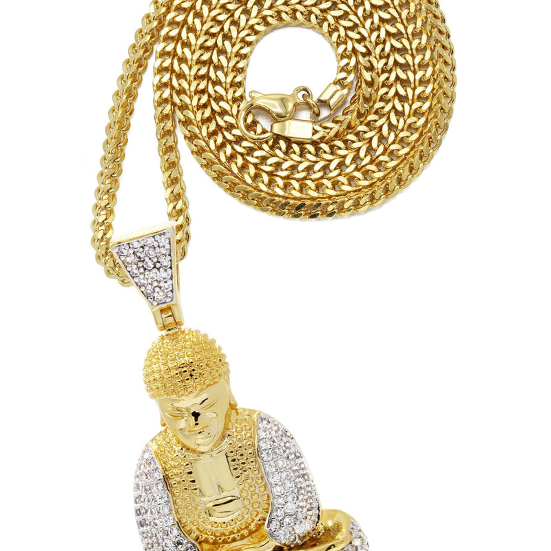 Mens Gold Plated Franco Chain & Buddha Pendant | Appx. 14 Grams