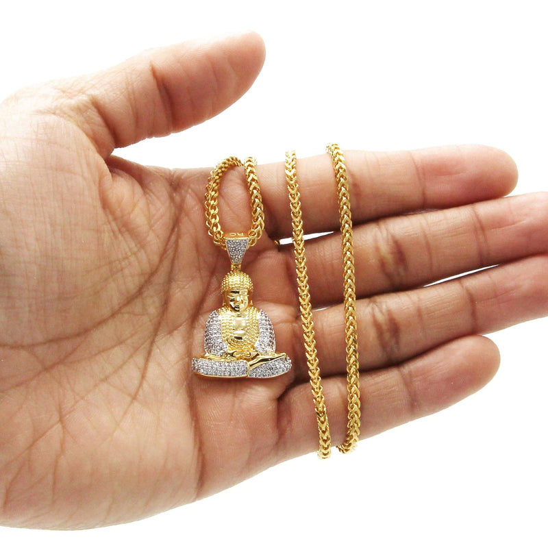 Mens Gold Plated Franco Chain & Buddha Pendant | Appx. 14 Grams