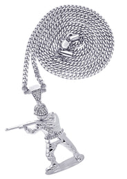 White Gold Plated Cuban Link Chain & Soldier Pendant | Appx. 14.3 Grams