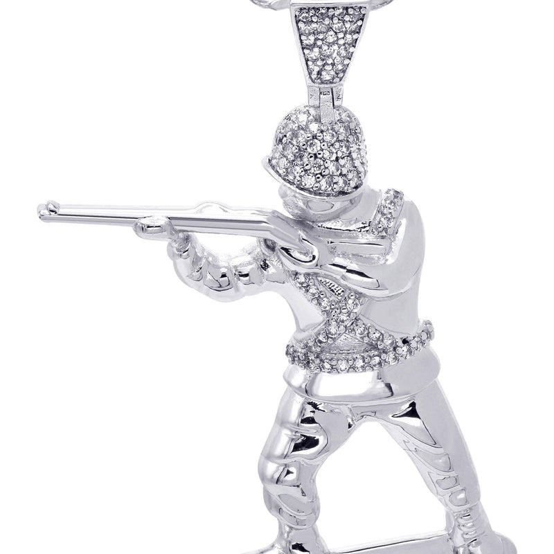 White Gold Plated Cuban Link Chain & Soldier Pendant | Appx. 14.3 Grams