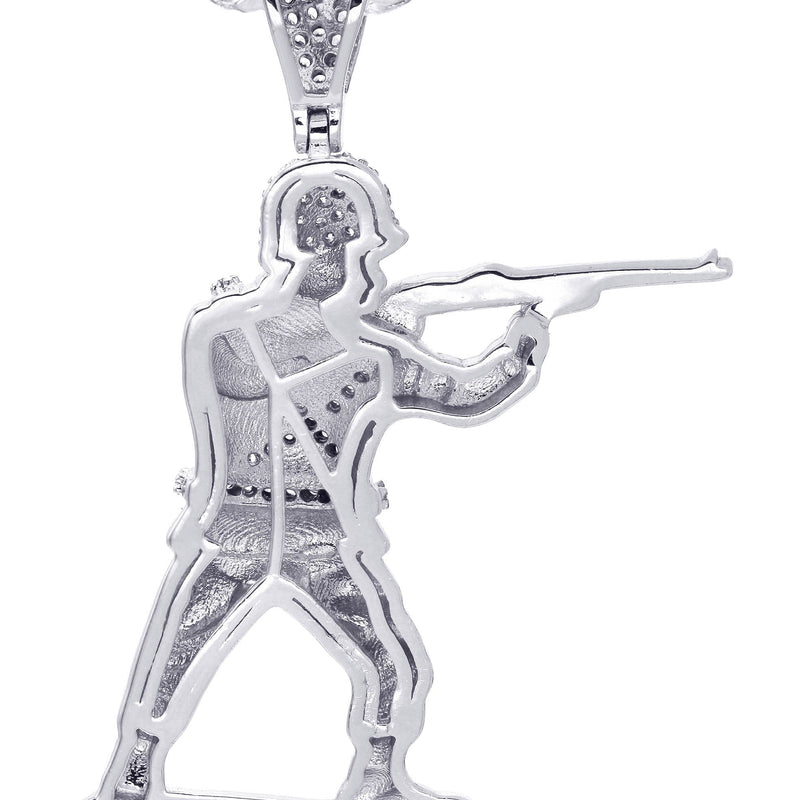 White Gold Plated Cuban Link Chain & Soldier Pendant | Appx. 14.3 Grams