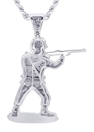 White Gold Plated Cuban Link Chain & Soldier Pendant | Appx. 14.3 Grams