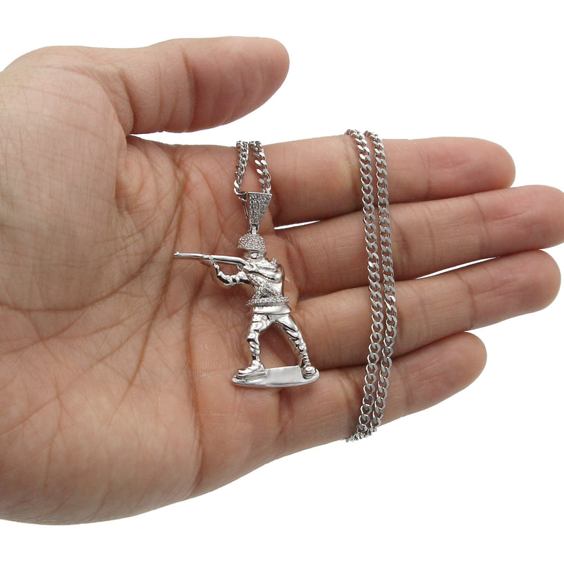 White Gold Plated Cuban Link Chain & Soldier Pendant | Appx. 14.3 Grams