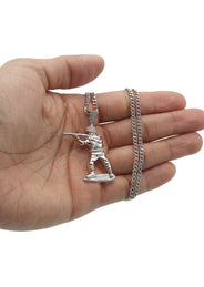 White Gold Plated Cuban Link Chain & Soldier Pendant | Appx. 14.3 Grams