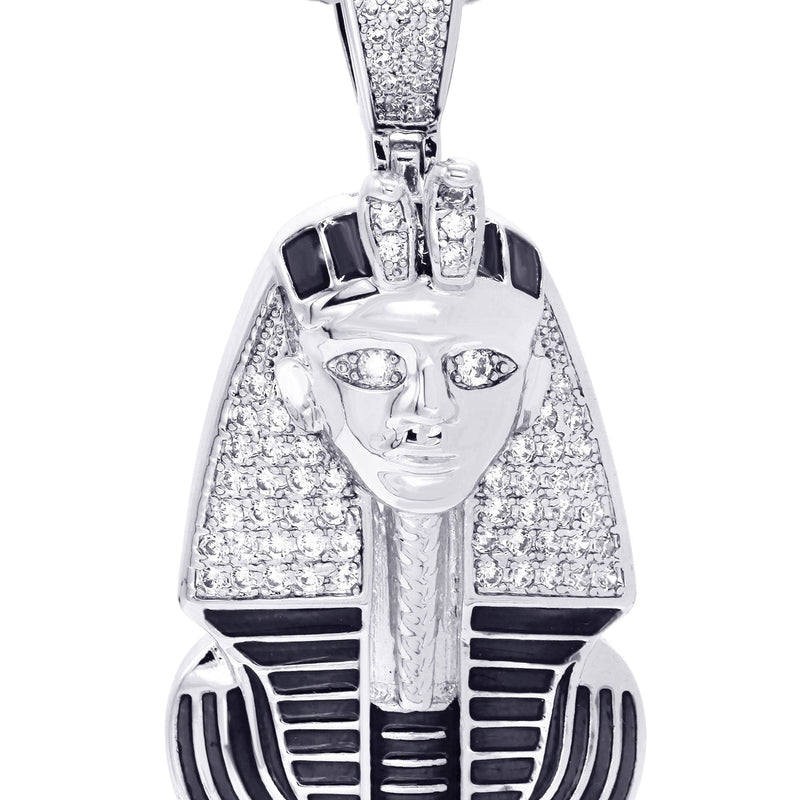 White Gold Plated Cuban Link Chain & Pharaoh Pendant | Appx. 16 Grams