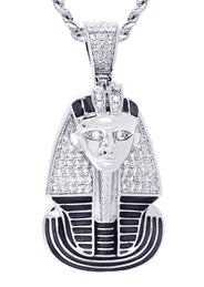 White Gold Plated Cuban Link Chain & Pharaoh Pendant | Appx. 16 Grams