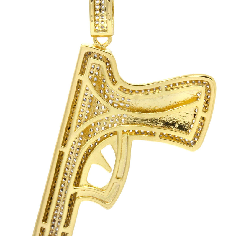 Mens Gold Plated Rope Chain & Gun Pendant | Appx. 16.2 Grams