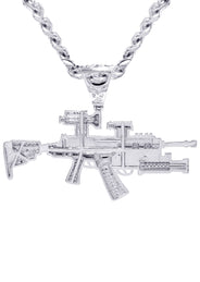 White Gold Plated Cuban Link Chain & Gun Pendant | Appx. 31.9 Grams