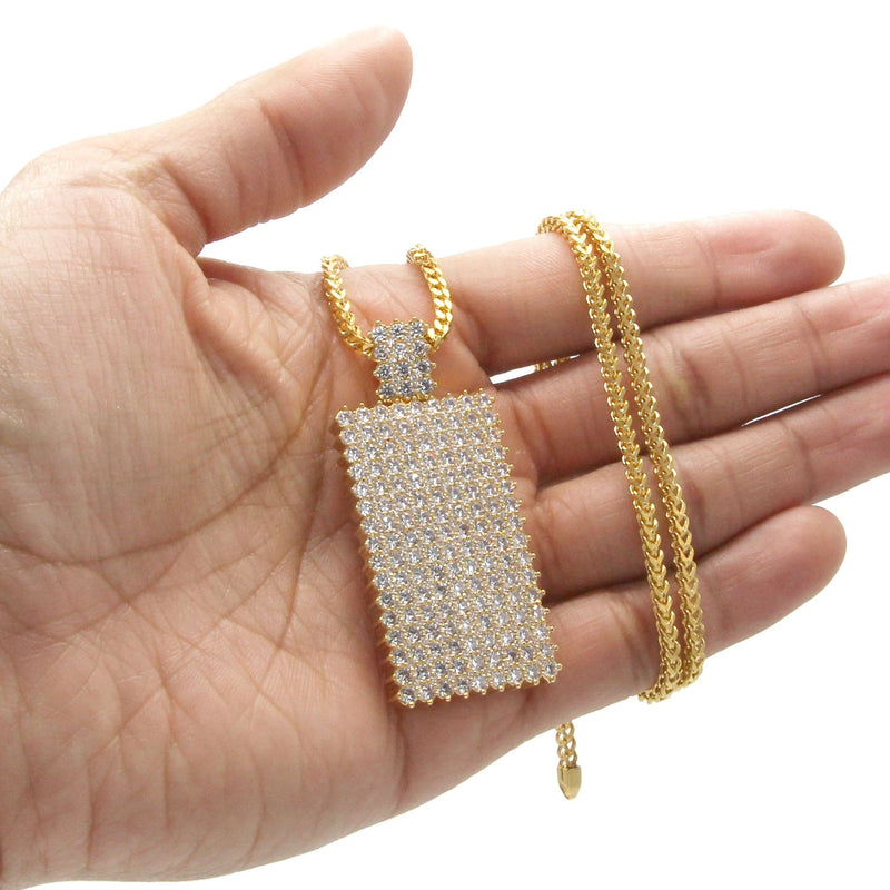 Mens Gold Plated Franco Chain & Dog Tag Pendant | Appx. 28 Grams