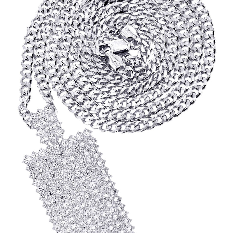 White Gold Plated Cuban Link Chain & Dog Tag Pendant | Appx. 28 Grams
