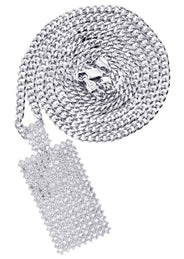 White Gold Plated Cuban Link Chain & Dog Tag Pendant | Appx. 28 Grams