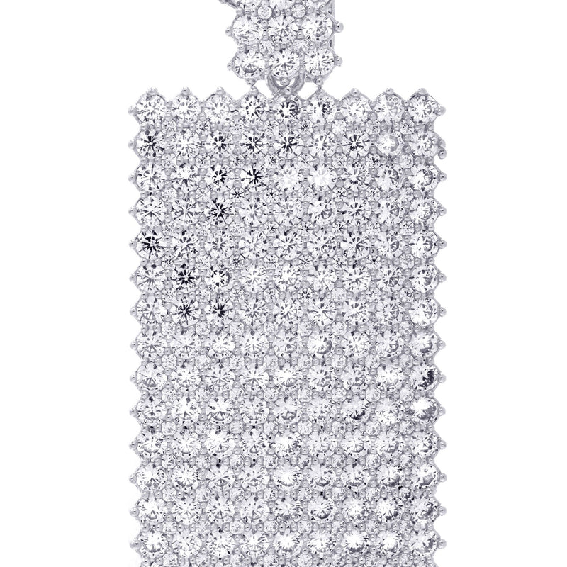 White Gold Plated Cuban Link Chain & Dog Tag Pendant | Appx. 28 Grams