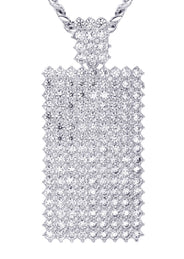 White Gold Plated Cuban Link Chain & Dog Tag Pendant | Appx. 28 Grams