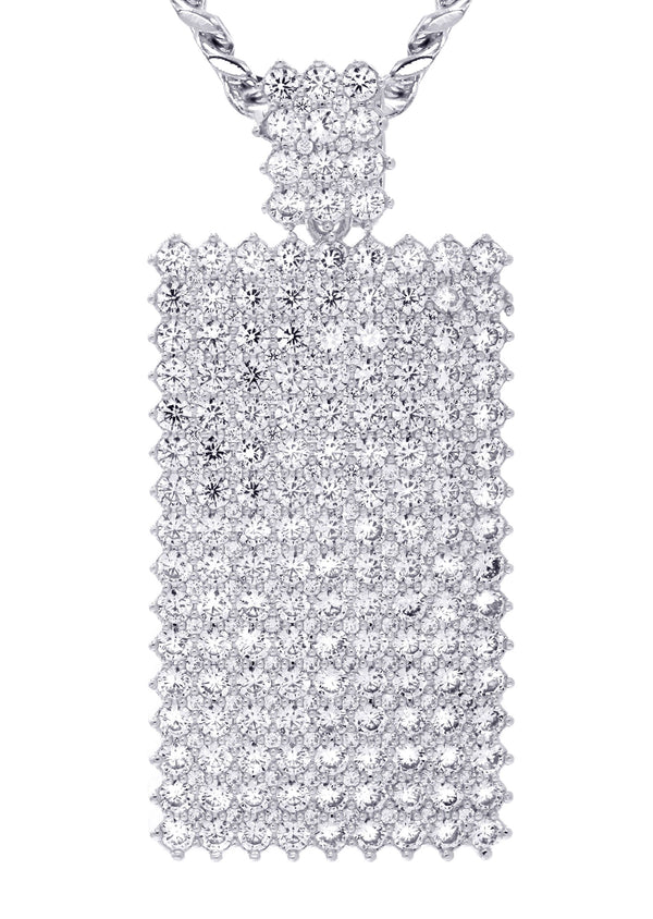 White Gold Plated Cuban Link Chain & Dog Tag Pendant | Appx. 28 Grams