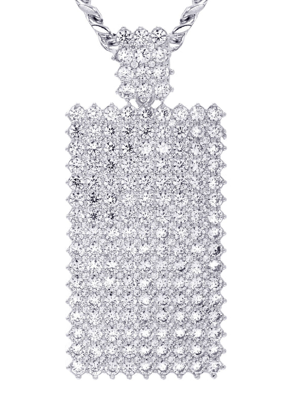 White Gold Plated Cuban Link Chain & Dog Tag Pendant | Appx. 28 Grams