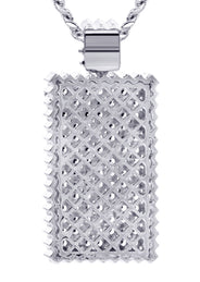 White Gold Plated Cuban Link Chain & Dog Tag Pendant | Appx. 28 Grams