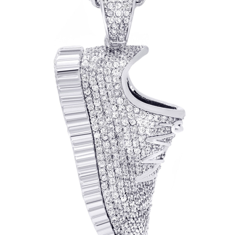 White Gold Plated Cuban Link Chain & Sneaker Pendant | Appx. 30.9 Grams