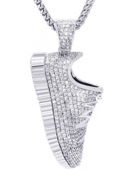 White Gold Plated Cuban Link Chain & Sneaker Pendant | Appx. 30.9 Grams