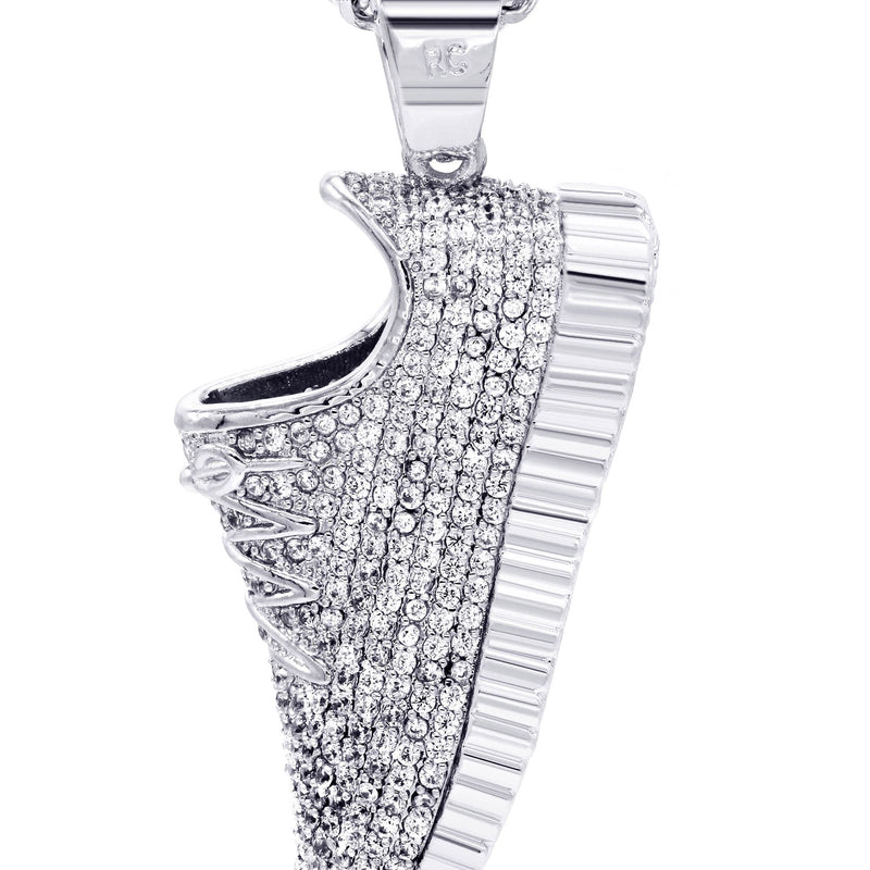 White Gold Plated Cuban Link Chain & Sneaker Pendant | Appx. 30.9 Grams