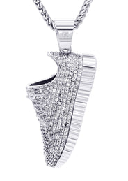 White Gold Plated Cuban Link Chain & Sneaker Pendant | Appx. 30.9 Grams