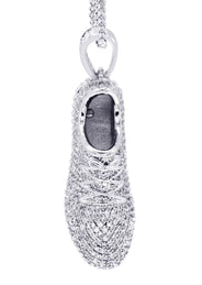 White Gold Plated Cuban Link Chain & Sneaker Pendant | Appx. 30.9 Grams