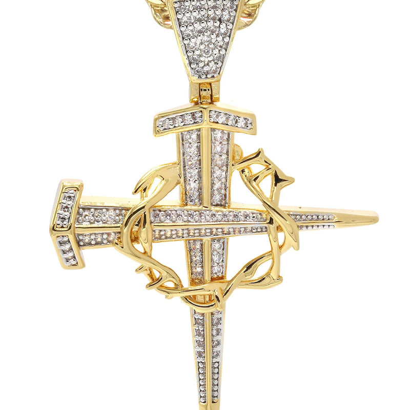Mens Gold Plated Cuban Link Chain & Cross Pendant | Appx. 14.4 Grams