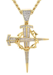Mens Gold Plated Cuban Link Chain & Cross Pendant | Appx. 14.4 Grams