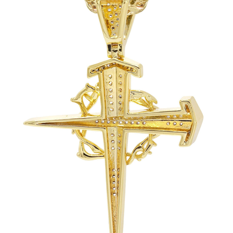 Mens Gold Plated Cuban Link Chain & Cross Pendant | Appx. 14.4 Grams