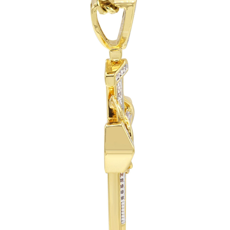 Mens Gold Plated Cuban Link Chain & Cross Pendant | Appx. 14.4 Grams