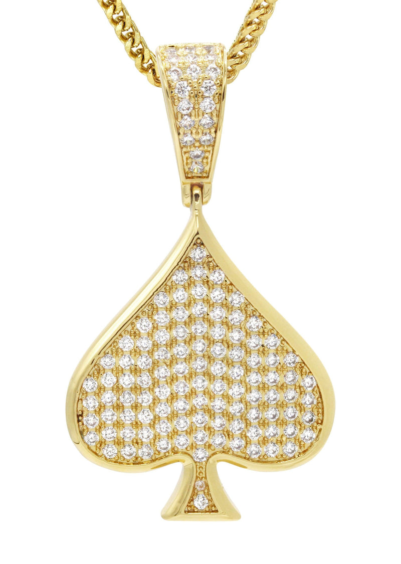 Mens Gold Plated Franco Chain & Ace of Spades Pendant | Appx. 15.9 Grams