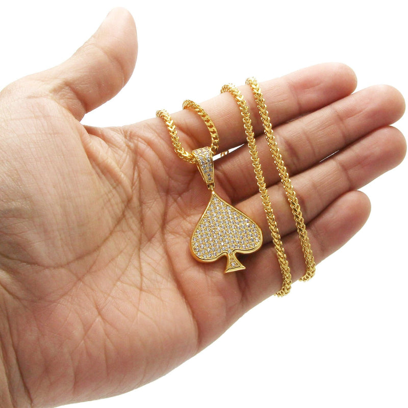 Mens Gold Plated Franco Chain & Ace of Spades Pendant | Appx. 15.9 Grams