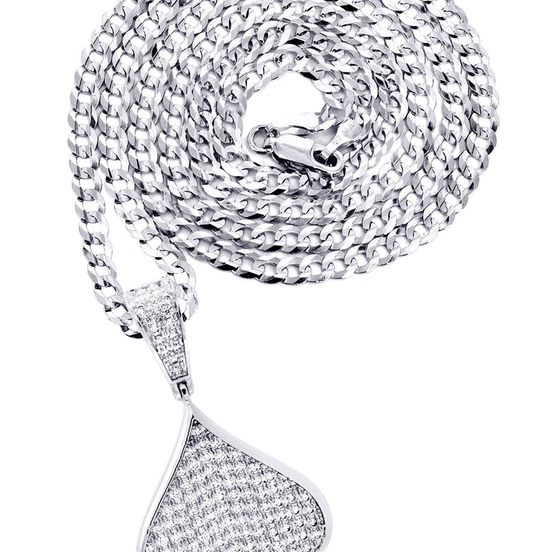 White Gold Plated Cuban Link Chain & Ace of Spades Pendant | Appx. 15.9 Grams
