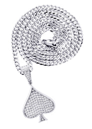 White Gold Plated Cuban Link Chain & Ace of Spades Pendant | Appx. 15.9 Grams