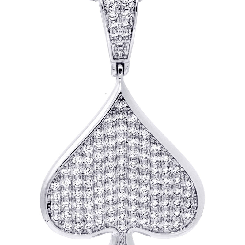 White Gold Plated Cuban Link Chain & Ace of Spades Pendant | Appx. 15.9 Grams